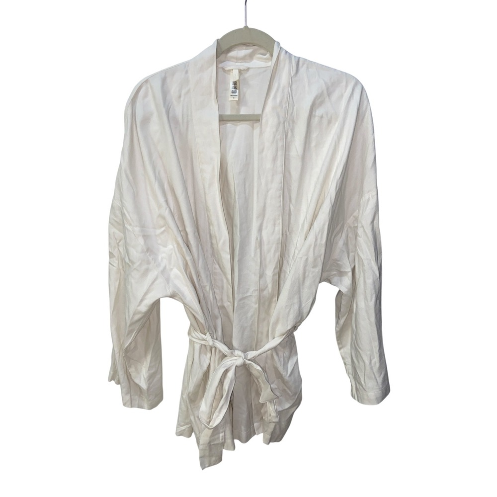 SKIMS Woven Kimono Wrap Top Bone Ivory White Small Loungewear Belted L/S - Picture 3 of 5